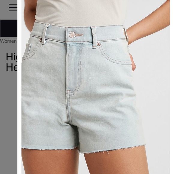 High Waisted Light Wash Raw Hem mom Jean Shorts - Picture 2 of 12